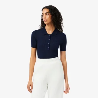 3D Rib Knit Polo Collar Merino Wool Sweater