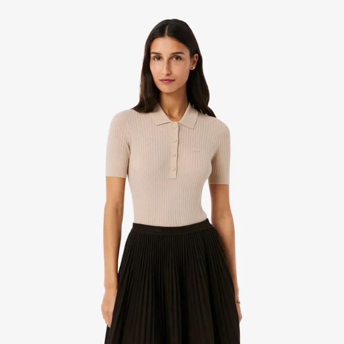 3D Rib Knit Polo Collar Merino Wool Sweater