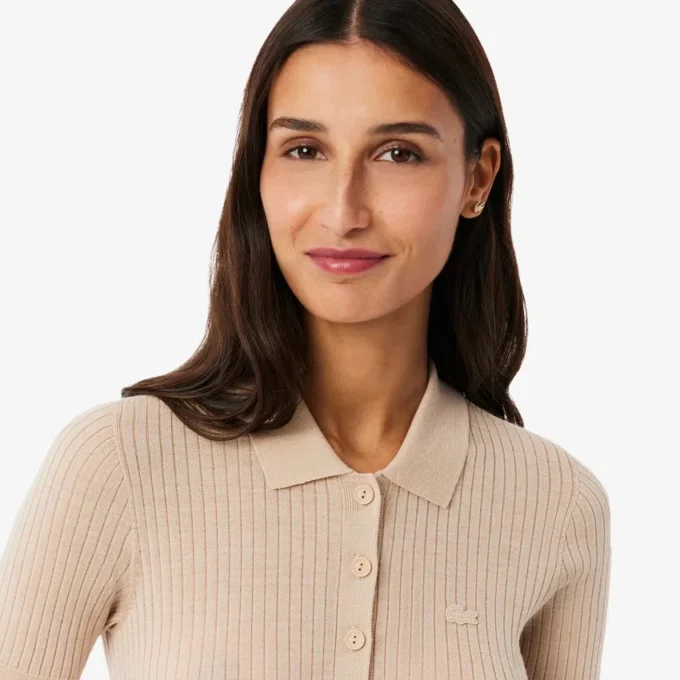 3D Rib Knit Polo Collar Merino Wool Sweater