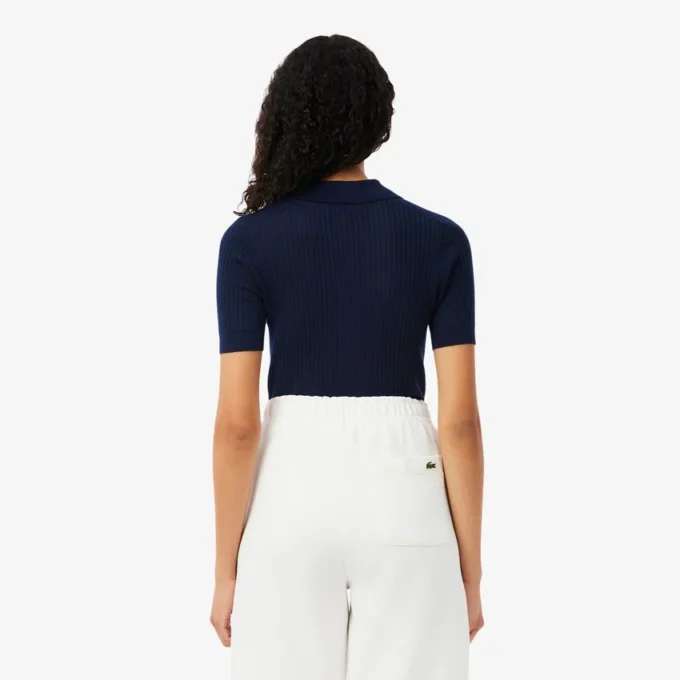 3D Rib Knit Polo Collar Merino Wool Sweater
