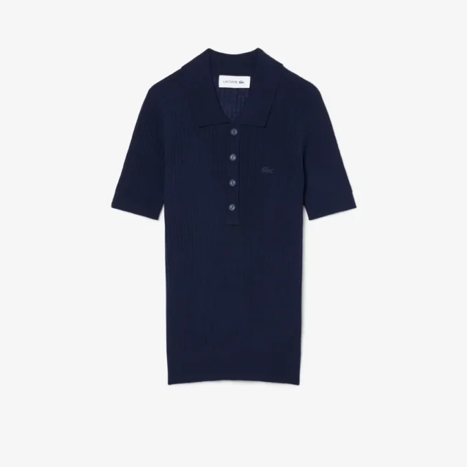 3D Rib Knit Polo Collar Merino Wool Sweater