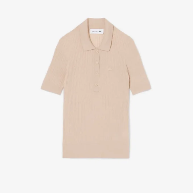 3D Rib Knit Polo Collar Merino Wool Sweater