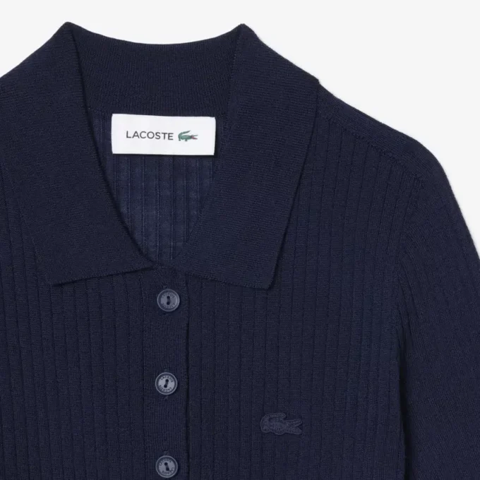 3D Rib Knit Polo Collar Merino Wool Sweater