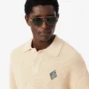 Badge Accent Pearl Rib Polo Collar Sweater