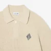 Badge Accent Pearl Rib Polo Collar Sweater