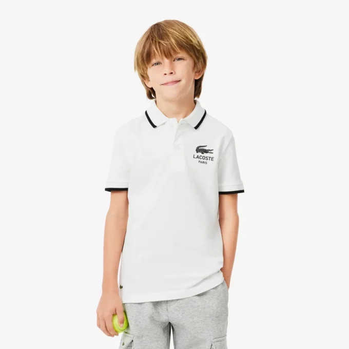 Boys’ Stripe Collar Petit Piqua Polo