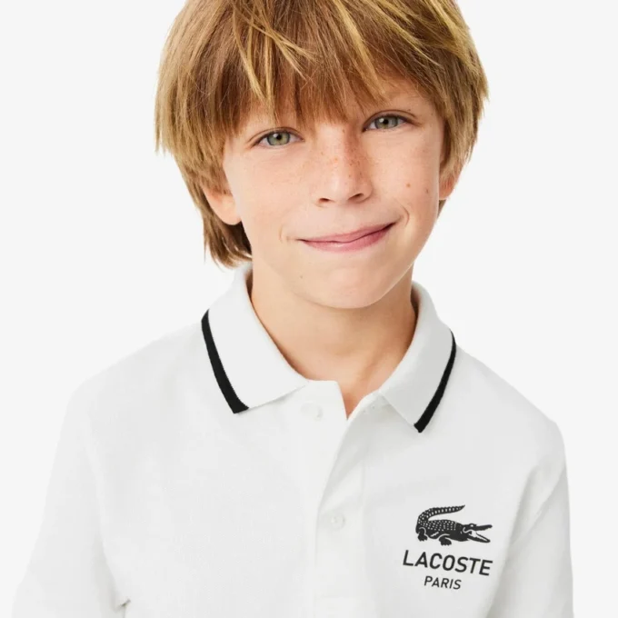 Boys’ Stripe Collar Petit Piqua Polo
