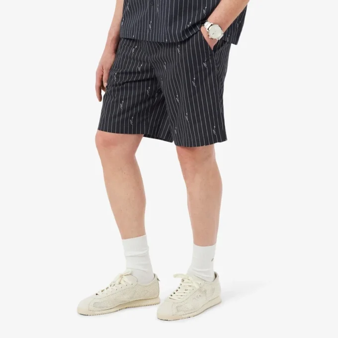 Crocodile Print Stripe Cotton Shorts