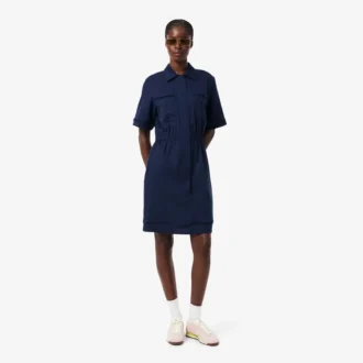 Fluid Linen Blend Shirt Dress