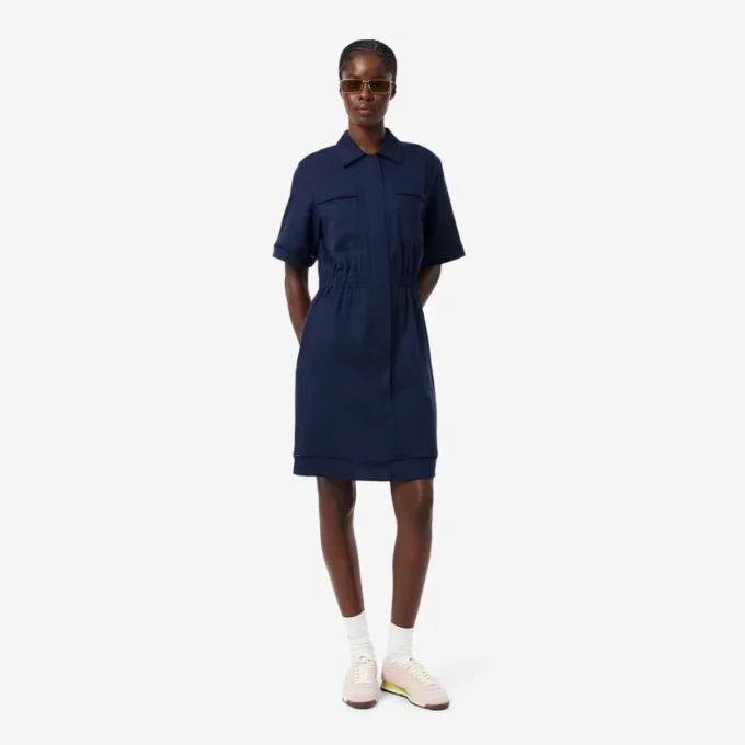 Fluid Linen Blend Shirt Dress
