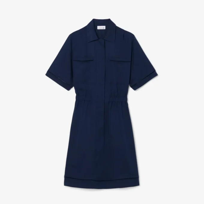 Fluid Linen Blend Shirt Dress