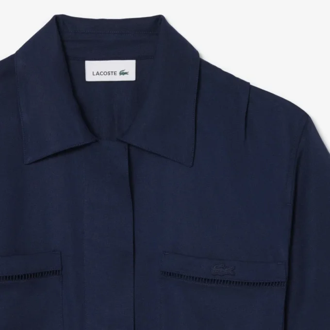 Fluid Linen Blend Shirt Dress