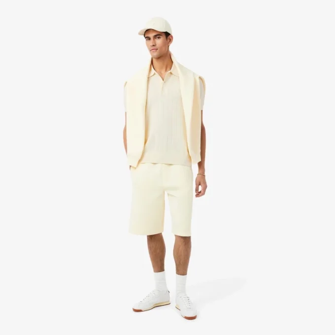 Fluid Ribbed Knit Polo Collar Sweater