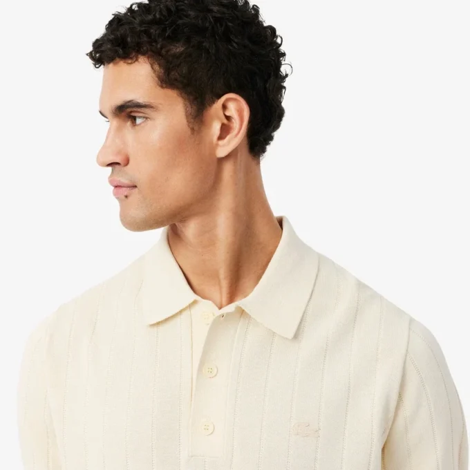 Fluid Ribbed Knit Polo Collar Sweater