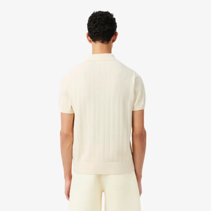 Fluid Ribbed Knit Polo Collar Sweater