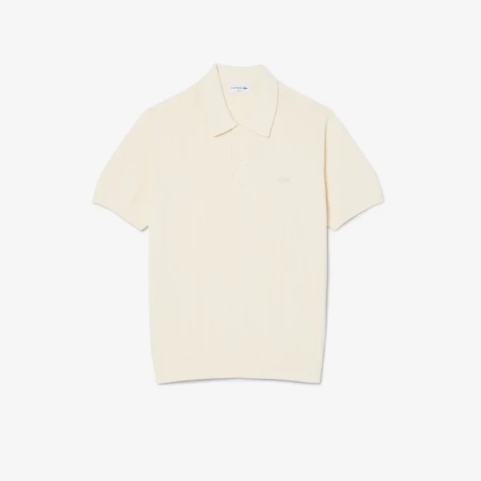 Fluid Ribbed Knit Polo Collar Sweater