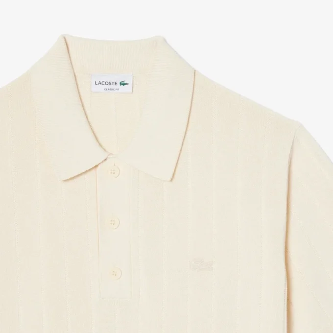 Fluid Ribbed Knit Polo Collar Sweater