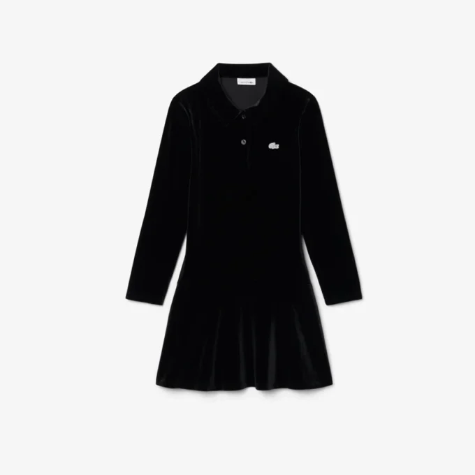 Girls’ Shiny Stretch Velour Polo Dress