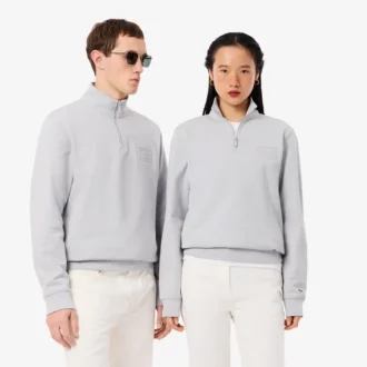 High Neck Embossed Zipped Sweatshirt