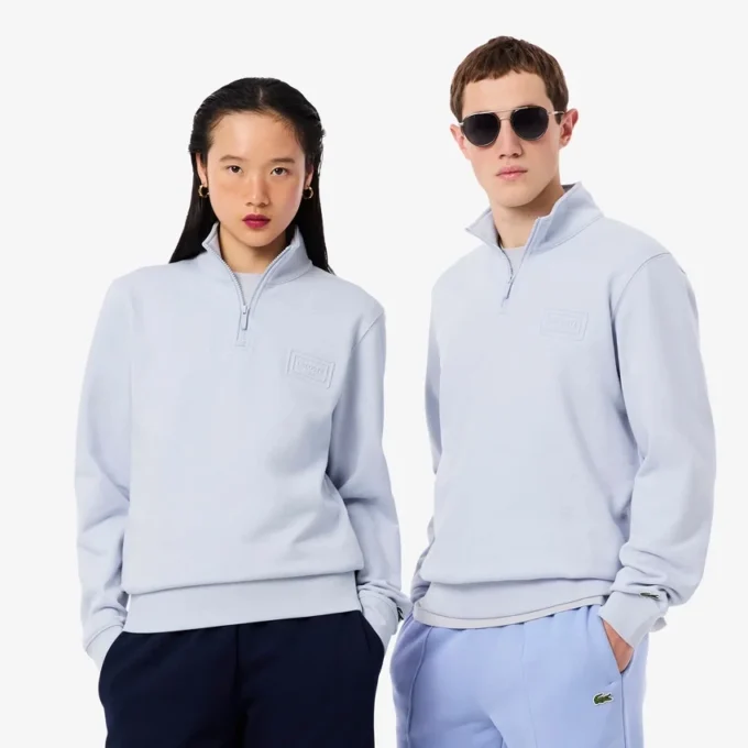 High Neck Embossed Zipped Sweatshirt