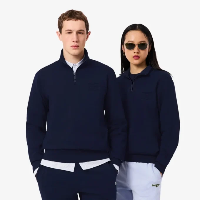 High Neck Embossed Zipped Sweatshirt