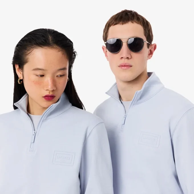 High Neck Embossed Zipped Sweatshirt