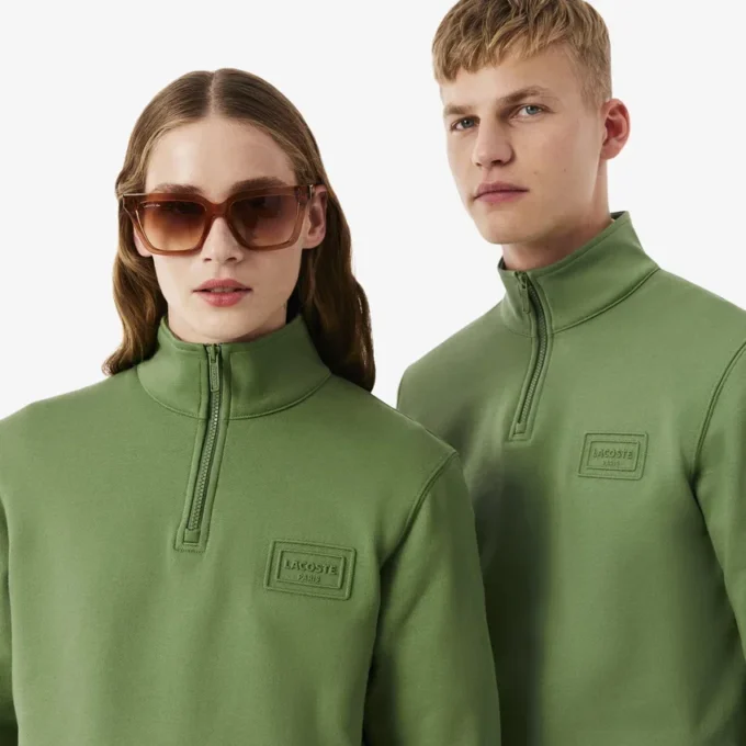 High Neck Embossed Zipped Sweatshirt