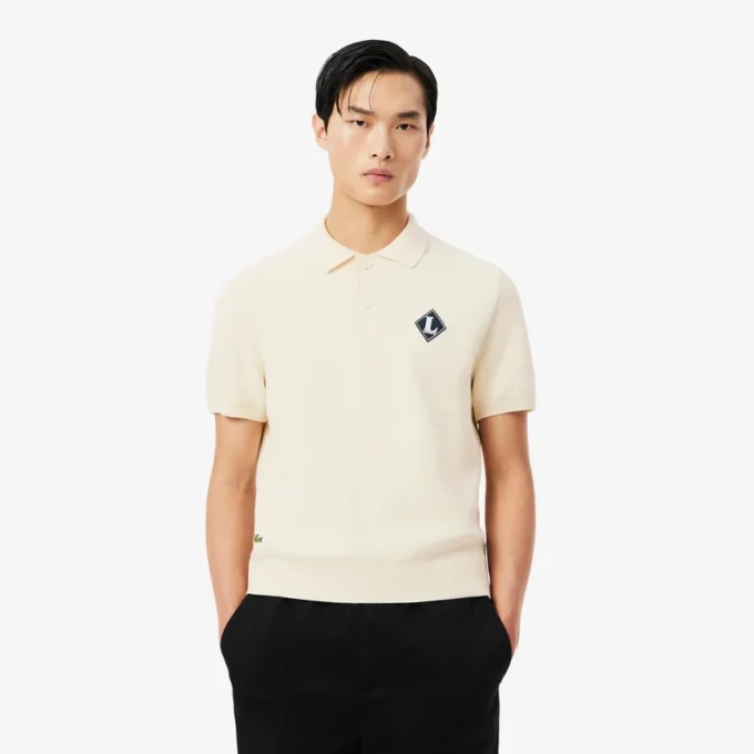 Made in France Badge Accent Polo Collar Sweater