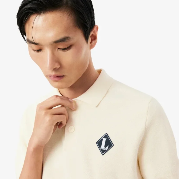 Made in France Badge Accent Polo Collar Sweater