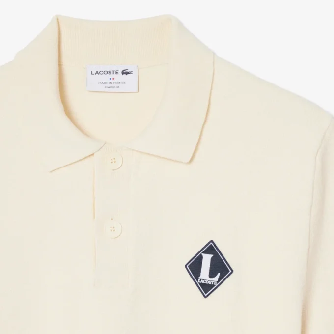 Made in France Badge Accent Polo Collar Sweater