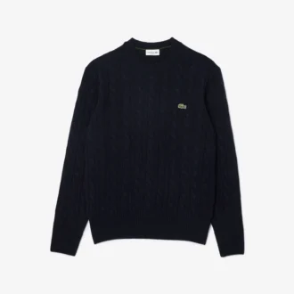 Men’s Cable Knit Wool Crew Neck Sweater