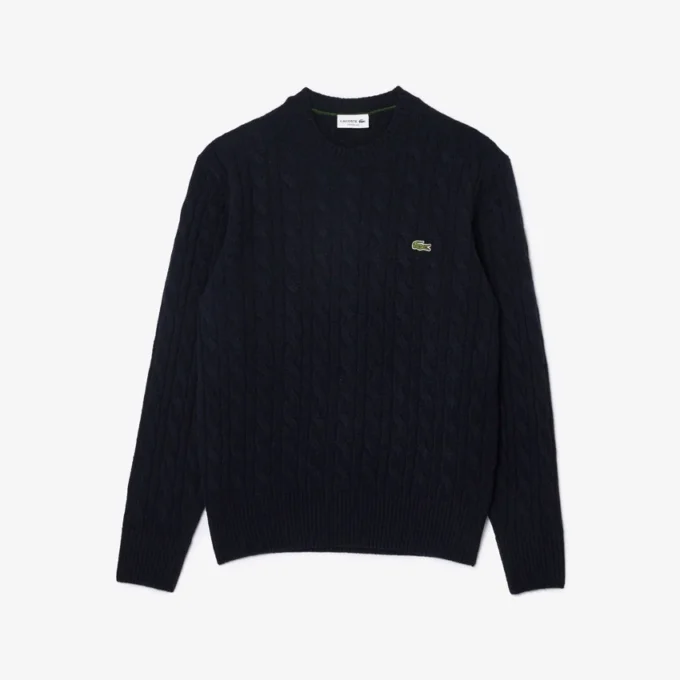 Men’s Cable Knit Wool Crew Neck Sweater