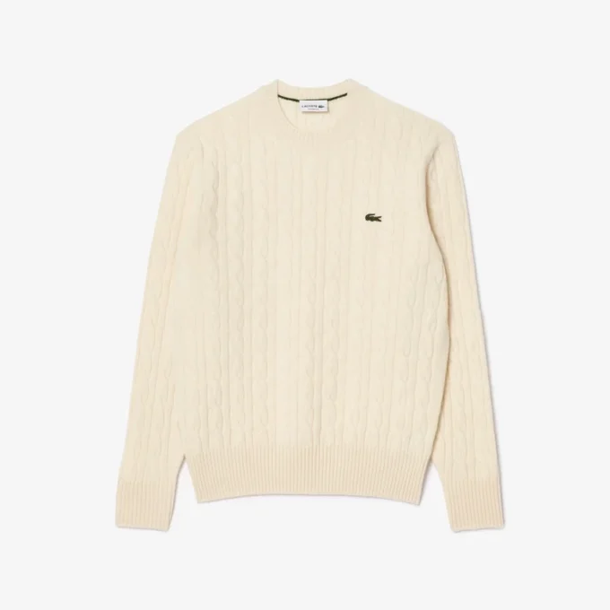 Men’s Cable Knit Wool Crew Neck Sweater