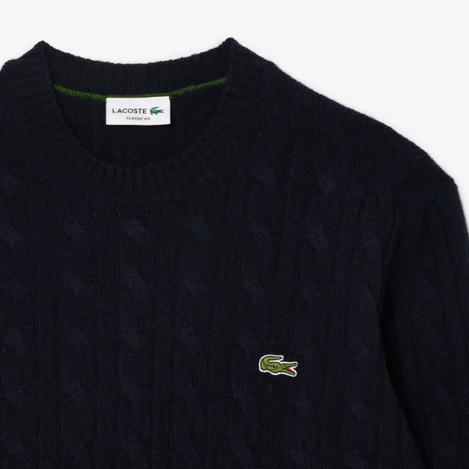 Men’s Cable Knit Wool Crew Neck Sweater