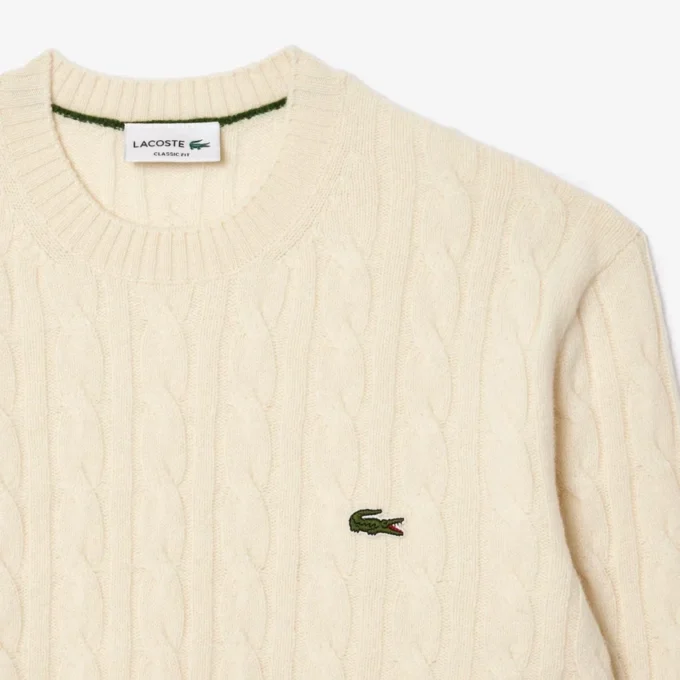 Men’s Cable Knit Wool Crew Neck Sweater
