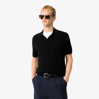 Men’s Cotton Blend Open Polo Collar Sweater