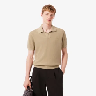 Men’s Cotton Blend Open Polo Collar Sweater