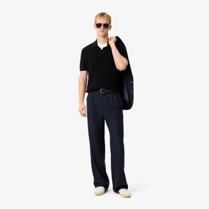Men’s Cotton Blend Open Polo Collar Sweater