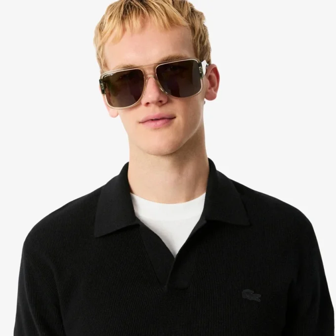 Men’s Cotton Blend Open Polo Collar Sweater