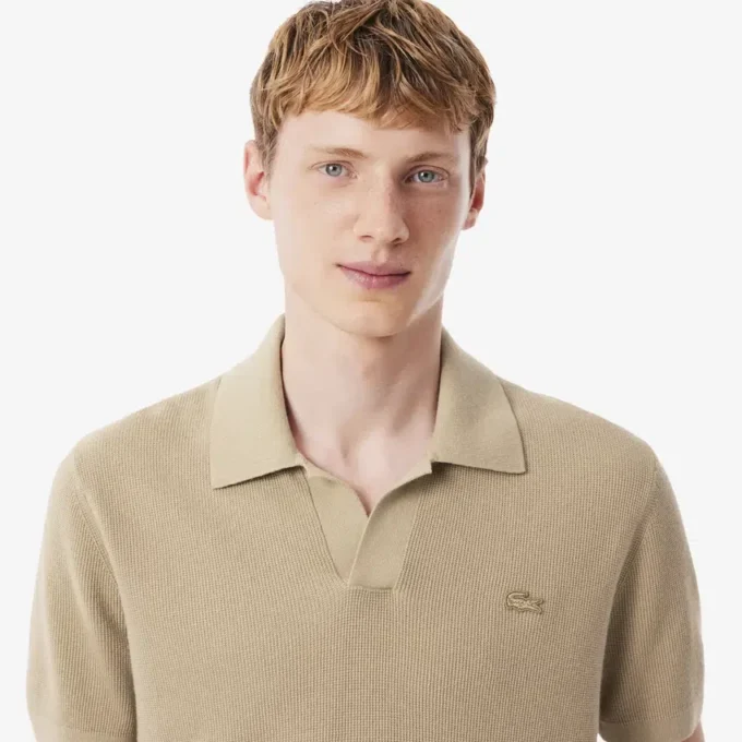 Men’s Cotton Blend Open Polo Collar Sweater