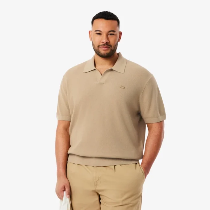 Men’s Cotton Blend Open Polo Collar Sweater