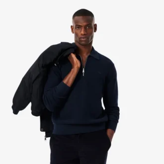 Men’s Cotton & Wool Blend Half-Zip Polo Collar Sweater
