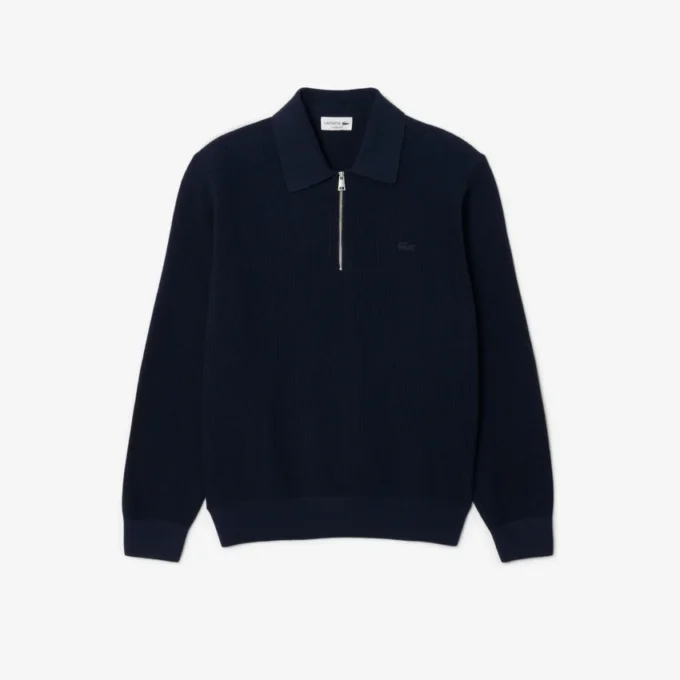 Men’s Cotton & Wool Blend Half-Zip Polo Collar Sweater