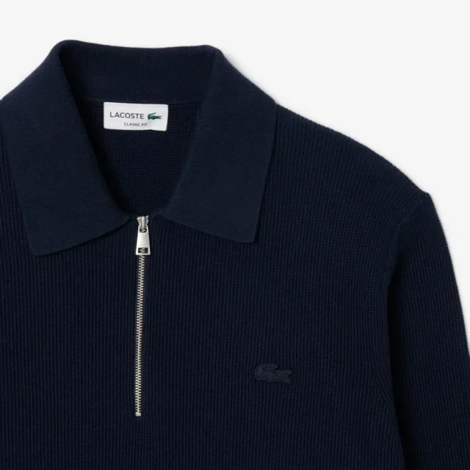 Men’s Cotton & Wool Blend Half-Zip Polo Collar Sweater