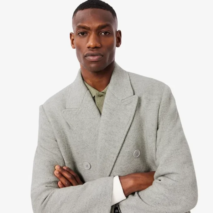 Men’s Double-Breasted Chevron Wool Coat