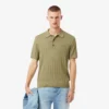Men’s Fluid Ribbed Knit Polo Collar Sweater