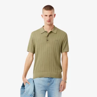 Men’s Fluid Ribbed Knit Polo Collar Sweater