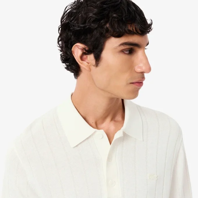 Men’s Fluid Ribbed Knit Polo Collar Sweater