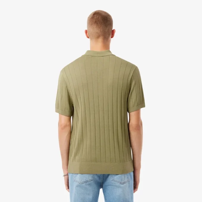 Men’s Fluid Ribbed Knit Polo Collar Sweater