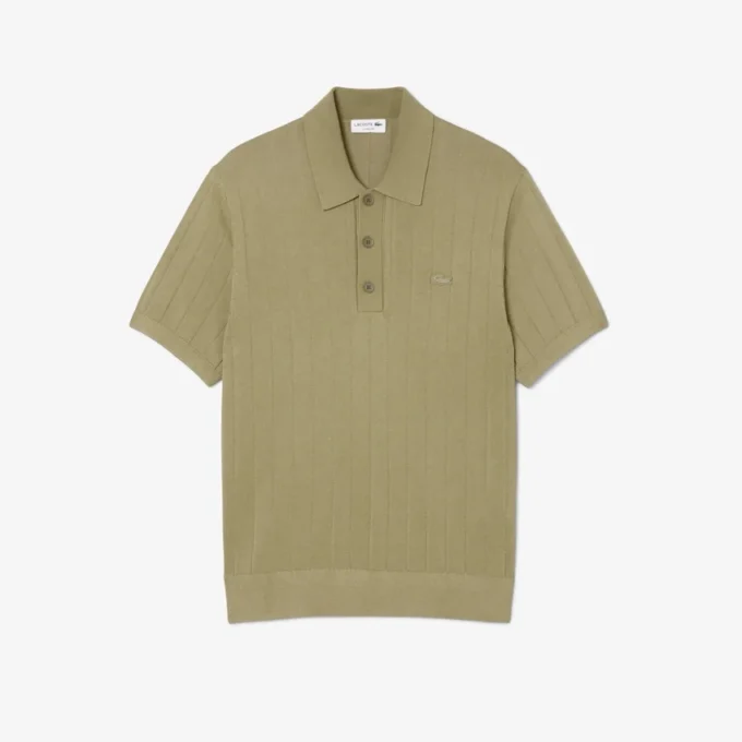 Men’s Fluid Ribbed Knit Polo Collar Sweater